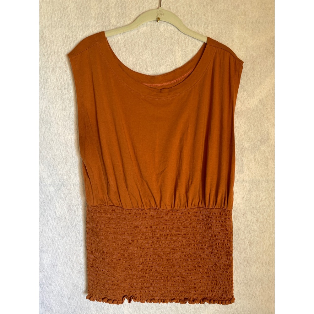 Pilcro Rust Orange Smocked Waist Sleeveless Scoop Neck Knit Top Large